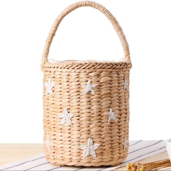 Boutique Handbags - LAST ONE Star Embroidered Straw Basket Bag